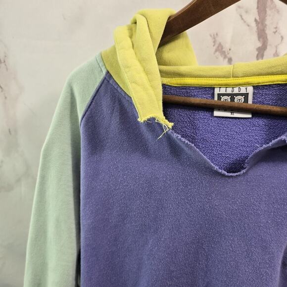 Teddy Fresh Hoodie Mens XL Pink Purple Sweatshirt Colorblock Heavyweight - Picture 2 of 13